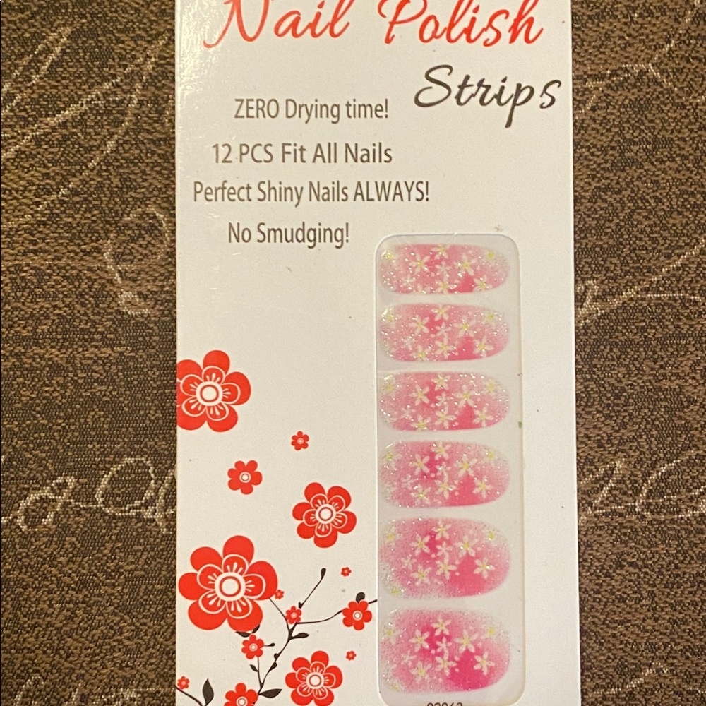 NAIL POLISH STRIPS - Pink Star Flower Sparkle